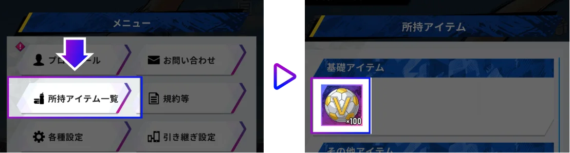 所持アイテム一覧確認手順
